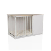 Dog crate PAWHOME XL in white and oak with grate door and light-coloured lying surface by hjh LIVING
