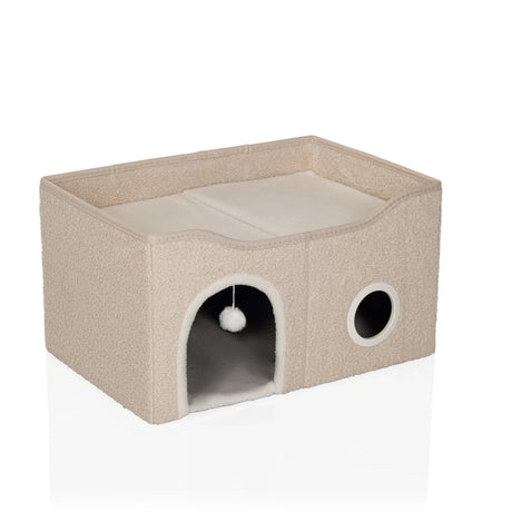 Beige Cat cave PAWY EB with soft plush cover, play ball and side opening by hjh LIVING