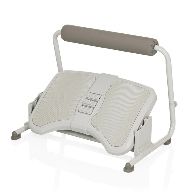 Light grey Footrest PODI FMW with textured tread surface and grey padded roller by hjh OFFICE