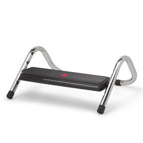 Footrest PODI IV with black tread surface and chrome-plated metal frame by hjh OFFICE