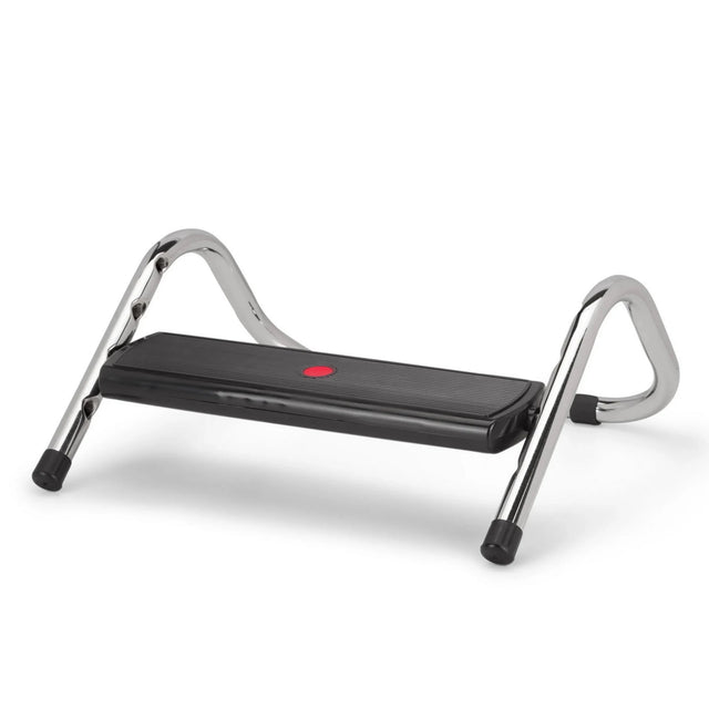 Footrest PODI IV with black tread surface and chrome-plated metal frame by hjh OFFICE