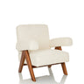White Lounge Chair POOLY with textured fabric upholstery and brown wooden legs by hjh LIVING