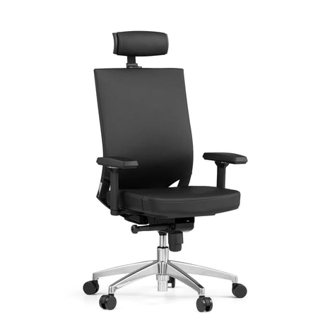 Professional Office Chair PORTO MAX HIGH in black leather with headrest and chrome base by hjh OFFICE