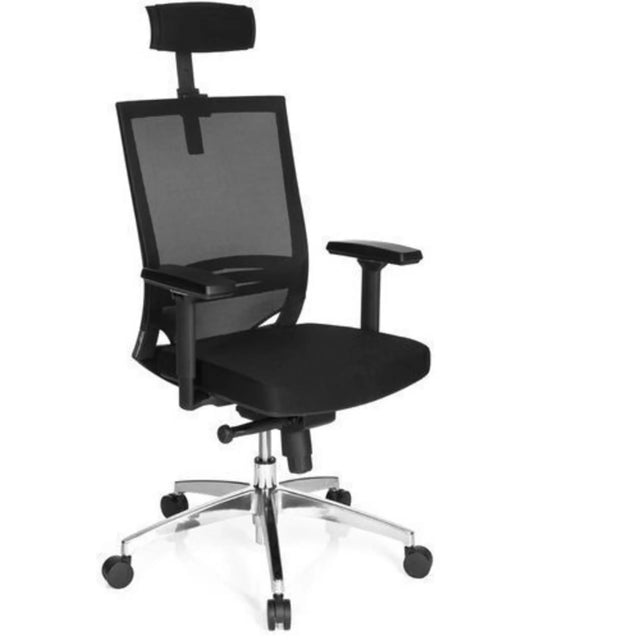 Professional Office Chair PORTO MAX HIGH with black mesh cover, headrest and silver base by hjh OFFICE
