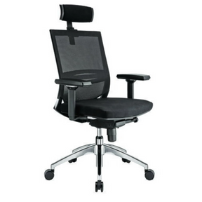 Professional Office Chair PORTO MAX in black with mesh backrest, headrest and silver base by hjh OFFICE