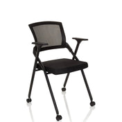 Black Folding chair PRIORITY II with mesh backrest, armrests and castors by hjh OFFICE