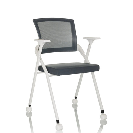 Grey Folding chair PRIORITY II W with mesh backrest, armrests and white castors by hjh OFFICE
