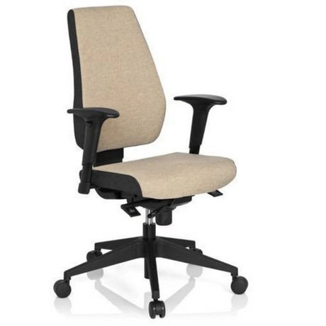 Professional Office Chair PRO-TEC 500 with beige fabric upholstery, black armrests and caster base by hjh OFFICE