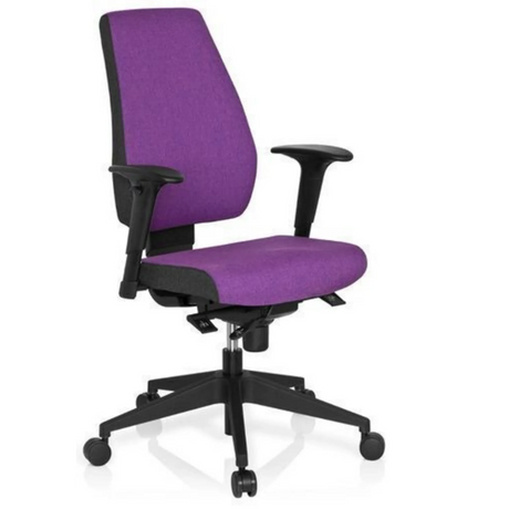 Professional Office Chair PRO-TEC 500 with purple fabric upholstery, black armrests and caster base by hjh OFFICE