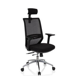 Professional Office Chair PROFONDO PRO in black with mesh backrest, headrest and silver base by hjh OFFICE