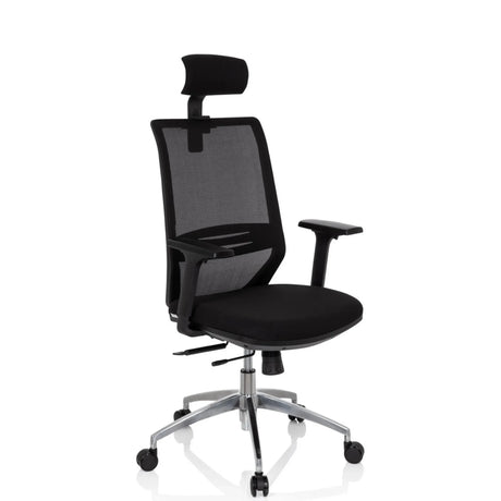 Professional Office Chair PROFONDO PRO in black with mesh backrest, headrest and silver base by hjh OFFICE