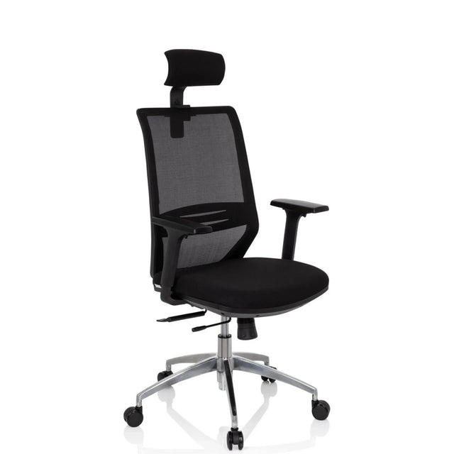 Professional Office Chair PROFONDO PRO in black with mesh backrest, headrest and silver base by hjh OFFICE
