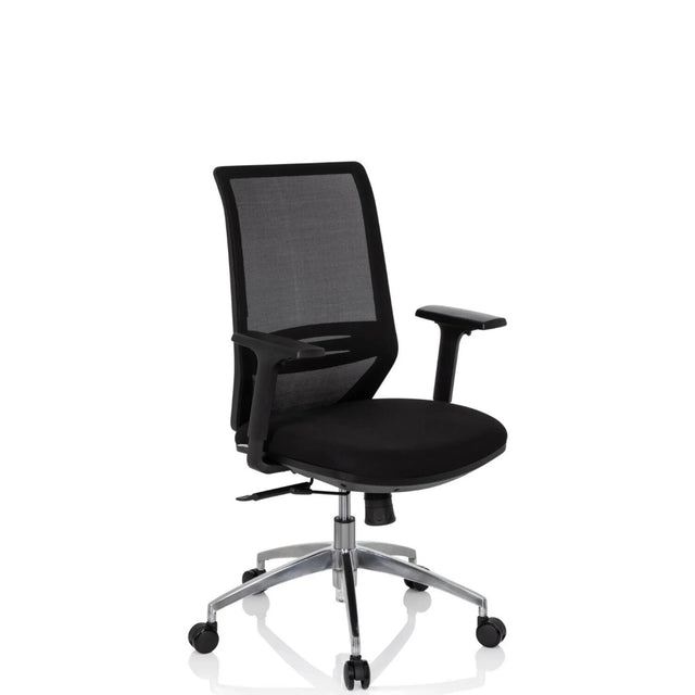 Black Professional Office Chair PROFONDO with mesh backrest and polished base by hjh OFFICE
