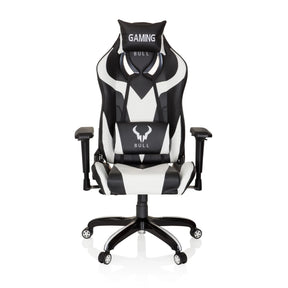 Gaming chair PROMOTER I in black and white colour combination with neck and lumbar cushions by hjh OFFICE