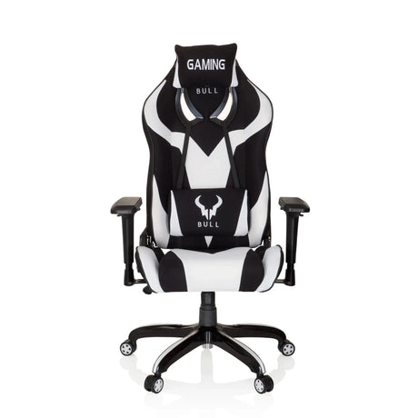 Gaming chair PROMOTER II in black and white colour combination with headrest and lumbar cushion by hjh OFFICE