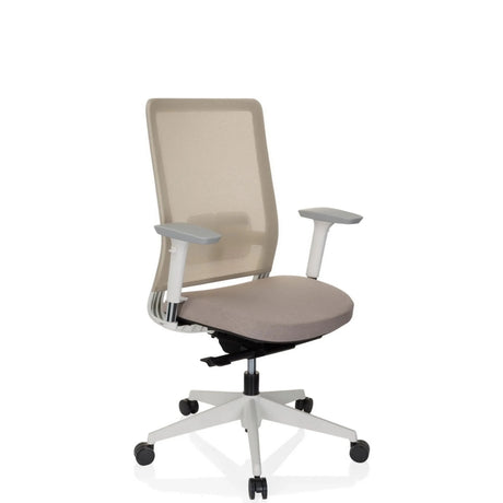 Professional Office Chair PURE WHITE in beige with mesh backrest and white base by hjh OFFICE