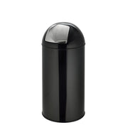 Black wastepaper PUSH 35L with a glossy surface and silver press lid by hjh OFFICE