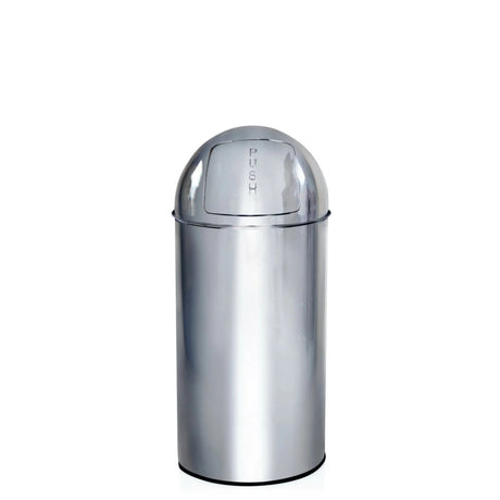 Wastepaper bin PUSH 35L in polished chrome with push lid by hjh OFFICE