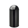 Black wastepaper PUSH 35L with a glossy surface and silver press lid by hjh OFFICE