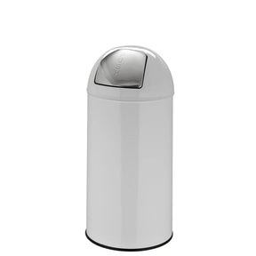 White PUSH 35L wastepaper bin with glossy surface and silver push lid by hjh OFFICE
