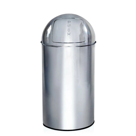 Wastepaper PUSH 50L in polished chrome with push lid by hjh OFFICE