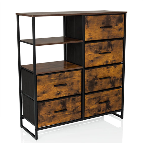 Chest of drawers RAGALA in smoked oak with black metal frame and five drawers by hjh LIVING