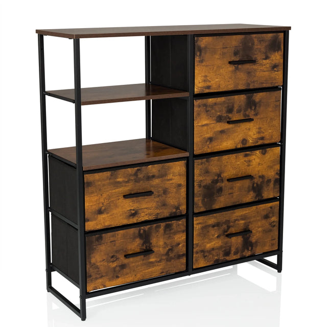 Chest of drawers RAGALA in smoked oak with black metal frame and five drawers by hjh LIVING
