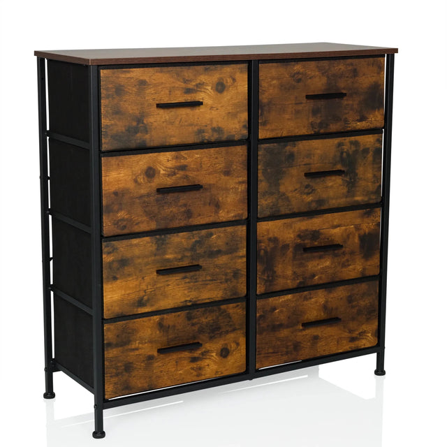 Chest of drawers RAGALA LIGHT in smoked oak with eight drawers and a black metal frame by hjh LIVING