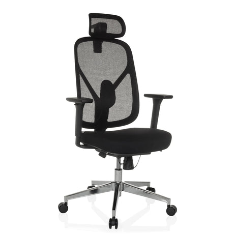 Professional Office Chair RALOO PRO with black mesh cover and headrest on a silver base by hjh OFFICE