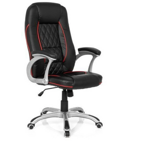Gaming chair RELAX AB100 in black with red decorative stripes and quilted pattern by MyBuero
