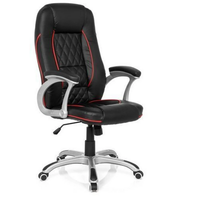 Gaming chair RELAX AB100 in black with red decorative stripes and quilted pattern by MyBuero