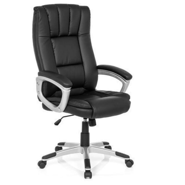 Home Office Chair RELAX CL150 with black faux leather cover and silver-coloured armrests by MyBuero