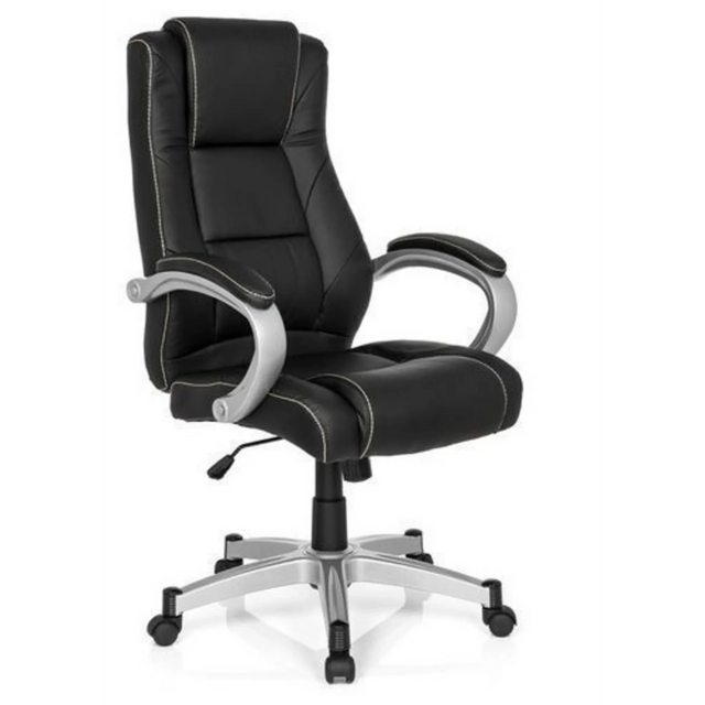 Black Gaming chair RELAX CL180 with faux leather cover and silver armrests by MyBuero