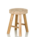 Brown stool RUSTIKO W made of light wood with a round seat and four legs by hjh LIVING