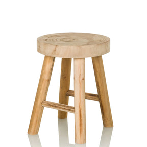 Brown stool RUSTIKO W made of light wood with a round seat and four legs by hjh LIVING