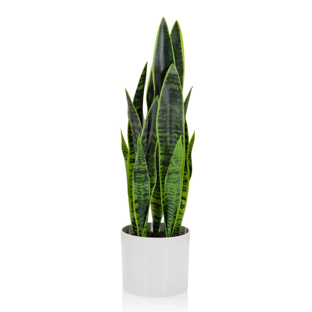 Artificial plant SANSEVIERIA in green with long leaves in a white outer pot by hjh OFFICE