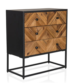 Sideboard SANTJAGO BLACK SUN L with wood-coloured drawers in chevron look and black metal frame by hjh LIVING