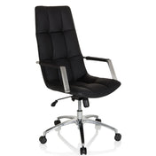 Black leather Home Office Executive Chair SARANTO PRO with quilting and aluminium base by hjh OFFICE