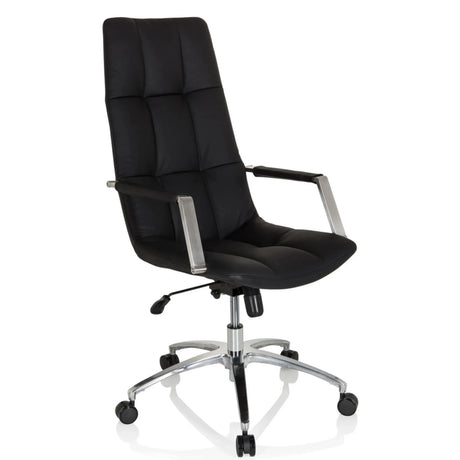 Black leather Home Office Executive Chair SARANTO PRO with quilting and aluminium base by hjh OFFICE