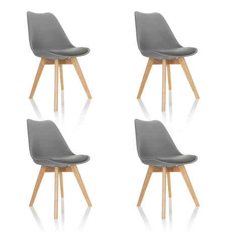 Set of four grey Shell chairs SCANDI 4 with light wood legs by hjh OFFICE