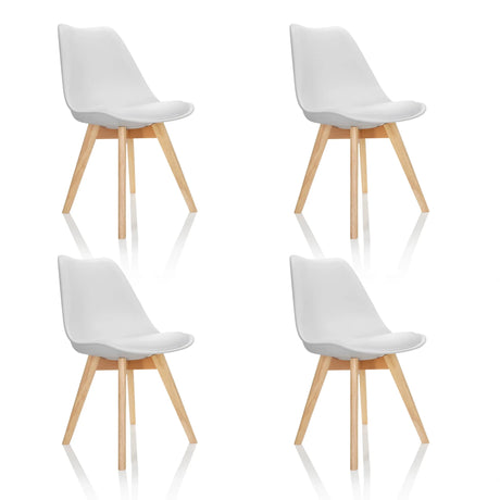 Set of four white Shell chairs SCANDI 4 with light wood legs by hjh OFFICE