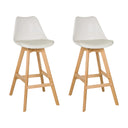 Two white SCANDI HIGH bar stools with light wooden legs and integrated footrest by hjh LIVING