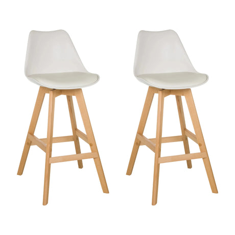 Two white SCANDI HIGH bar stools with light wooden legs and integrated footrest by hjh LIVING
