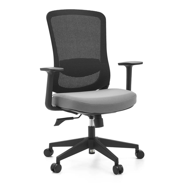 Home Office Chair Sedito with black mesh back, grey seat and armrests by hjh OFFICE