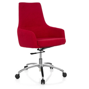Home Office Chair SHAKE 100 with red fabric upholstery and polished metal star base by hjh OFFICE