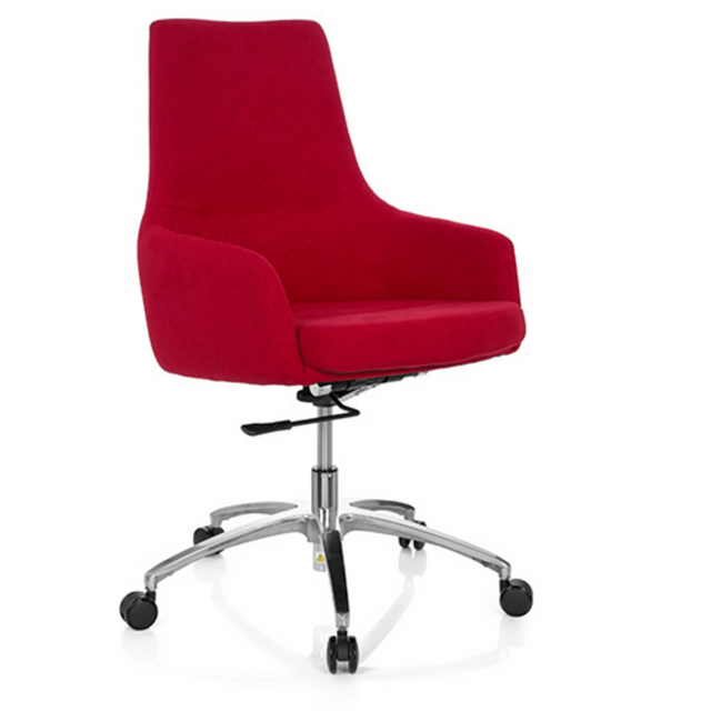 Home Office Chair SHAKE 100 with red fabric upholstery and polished metal star base by hjh OFFICE