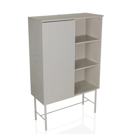 Grey Shelf SIO with a sliding door and two open storage compartments on metal legs by hjh LIVING