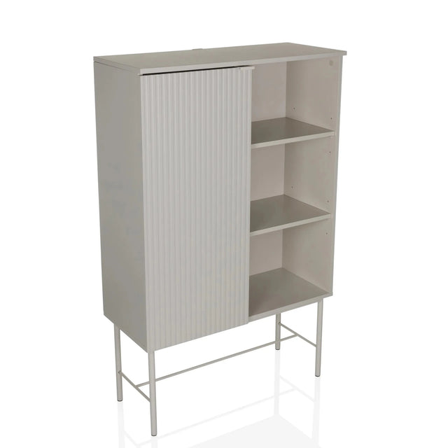 Grey Shelf SIO with a sliding door and two open storage compartments on metal legs by hjh LIVING