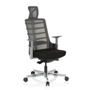 High End Office Chair SKARIF in black and grey with mesh backrest and headrest by hjh OFFICE