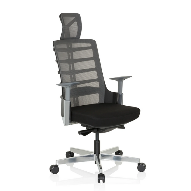 High End Office Chair SKARIF in black and grey with mesh backrest and headrest by hjh OFFICE